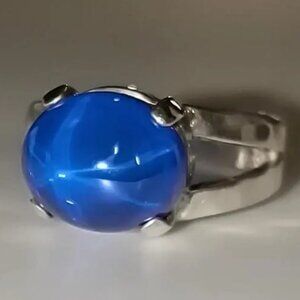 Bright Blue Lab Sapphire In Sterling Silver Ring, 8ct. Certified. Size 7.25